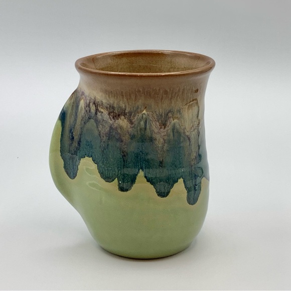 Neher Art Pottery Right Handwarmer Mug Green Blue Drip Glaze Clay In Motion 2016 - Picture 6 of 12